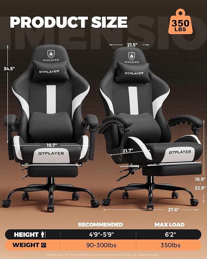 GTPLAYER Gaming Chair with Foot Rest & Pocket Spring Cushion, Ergonomic High - Image 2