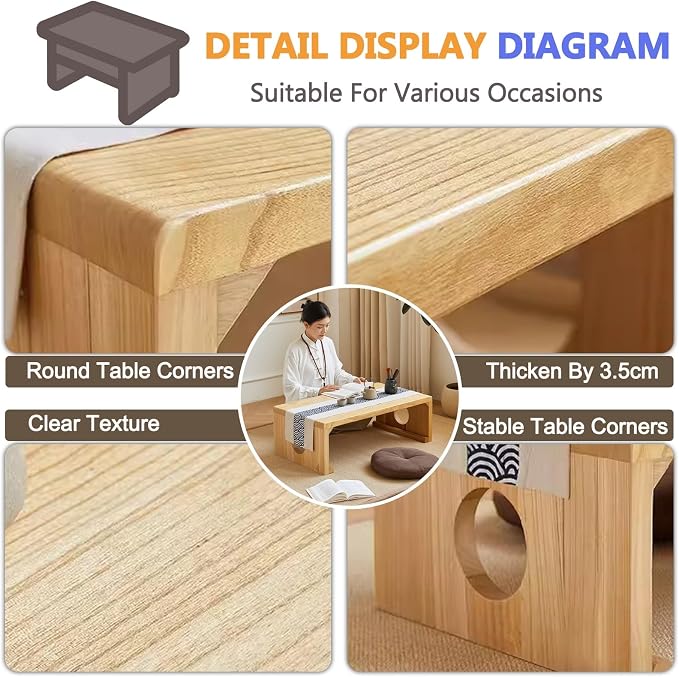 Japanese Floor Table, Vintage Low Rectangular Tea Table, Tatami Accent Furniture - Image 5