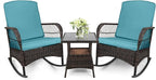 LEVELEVE 3 pcs Rocking Bistro Set Conversation Chairs PE Wicker Outdoor Rocking by Enjoyyourlife