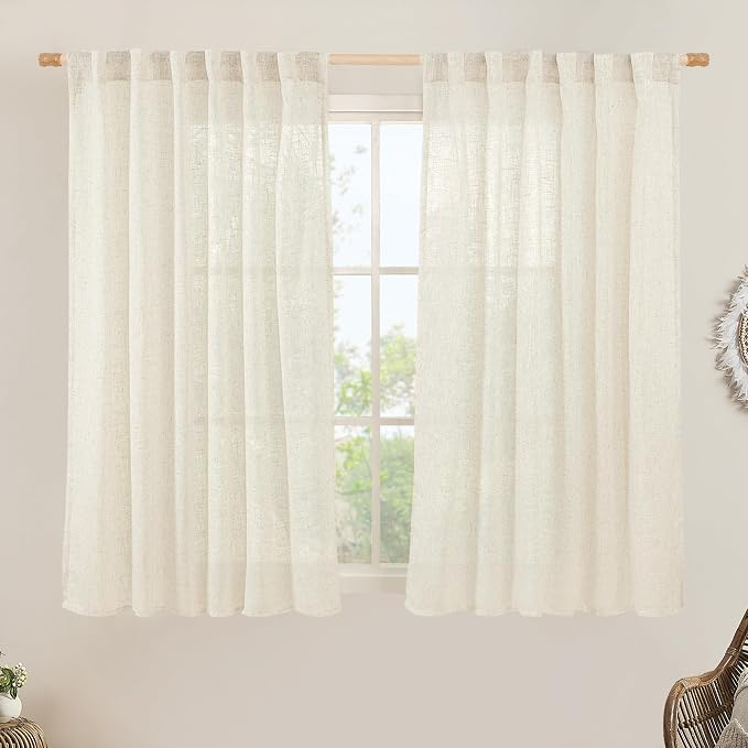 Natural Semi Sheer Window Linen Curtains 54 Inch, 52 x 54 Inch | Light by LAMIT
