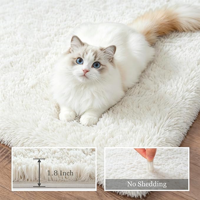 9x12 Area Rug Living Room Bedroom: Fluffy Plush Shag Carpet Ivory | - Image 5