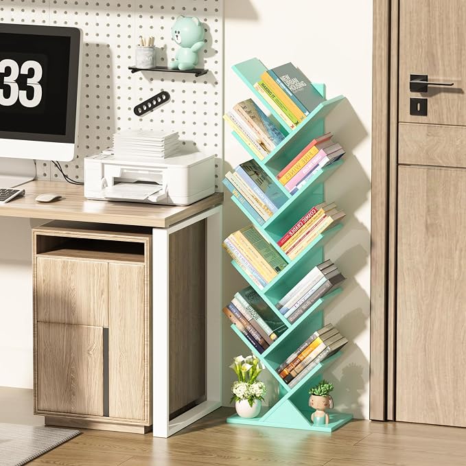 SHEEPAM 10 Tier Tree Book Shelf, Floor Standing Wood Bookshelf - Image 5