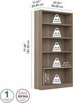 Bush Home Tall 5 Shelf Bookcase, 5 Tier Bookshelf Storage Cabinet - Image 8