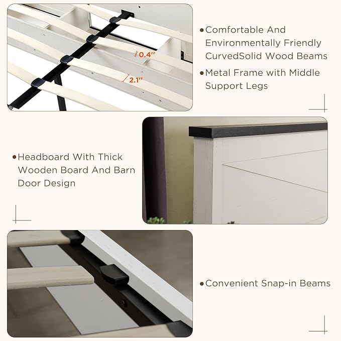JXQTLINGMU King Farmhouse Wood Bed Frame - Image 5