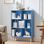 LEYAOYAO Cube Bookshelf 3 Tier Mid-Century Blue Modern Bookcase - Image 8