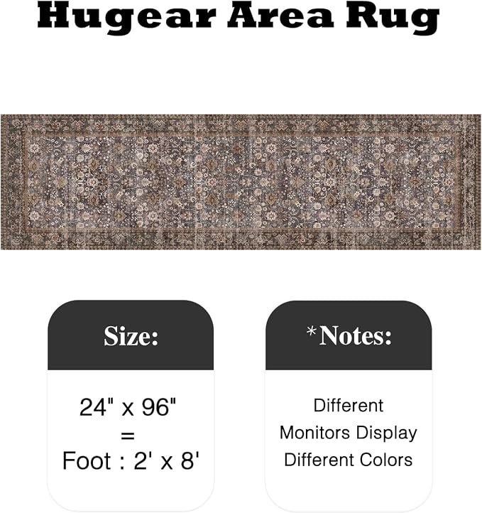 2x8 Brown Blue Vintage Floral Washable Runner Rug - Image 2