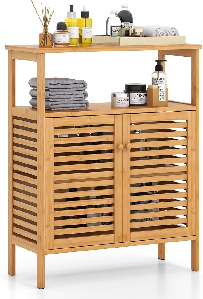 Tangkula Bamboo Floor Cabinet, Bathroom Storage Cabinet by TANGKULA