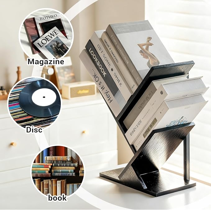 3 Tier Small Tree Bookshelf Black Floating Book Shelves - Image 7