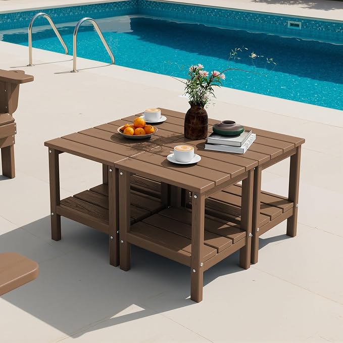 SERWALL 2-Tier HDPE Outdoor Side Tables Set of 4, Weatherproof Rectangular by SERWALL