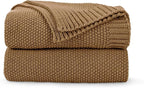 CozeCube Caramel Brown Seed Stitch Throw Blanket 60"x80", Farmhouse Decor | by CozeCube