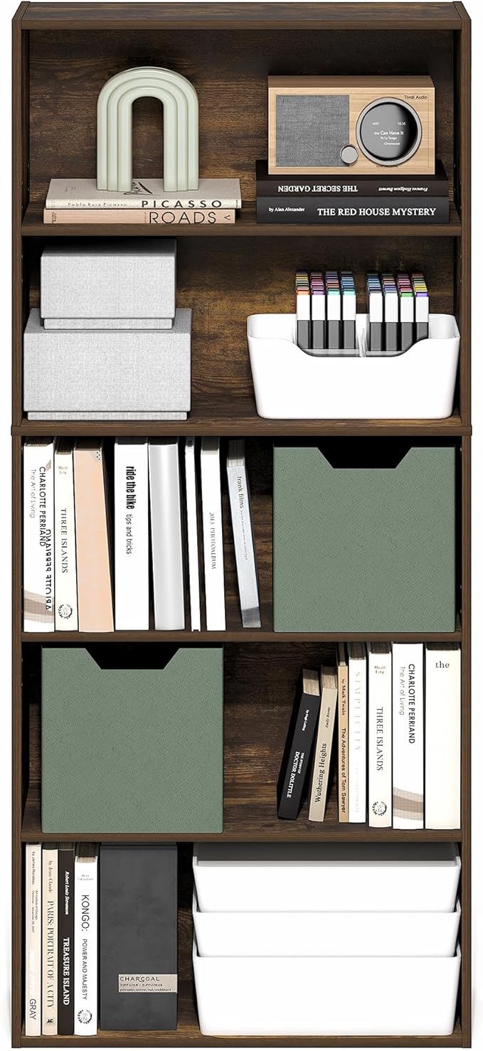 Furinno Jaya Book Shelf, 5-Tier Bookshelf, 52 Inch Tall Standing Bookcase - Image 4