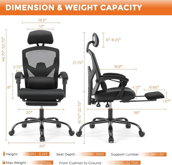 Sweetcrispy Office Computer Desk Chair Set of 2, Ergonomic High-Back Mesh - Image 2