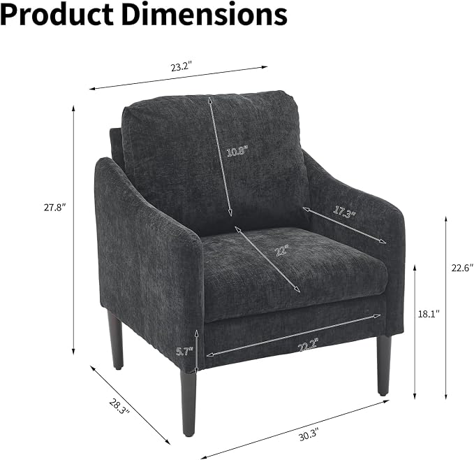 2PCS Mid Century Modern Accent Chair, Chenille Fabric Armchair - Image 2