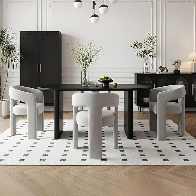 Modern Chenille Dining Chairs Set of 4, Upholstered Barrel Chairs by QUINJAY