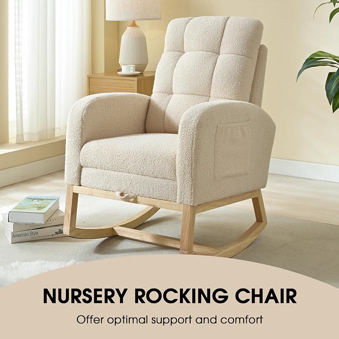 NIOIIKIT Modern Nursery Rocking Chair, Teddy Upholstered Rocking Chair - Image 4
