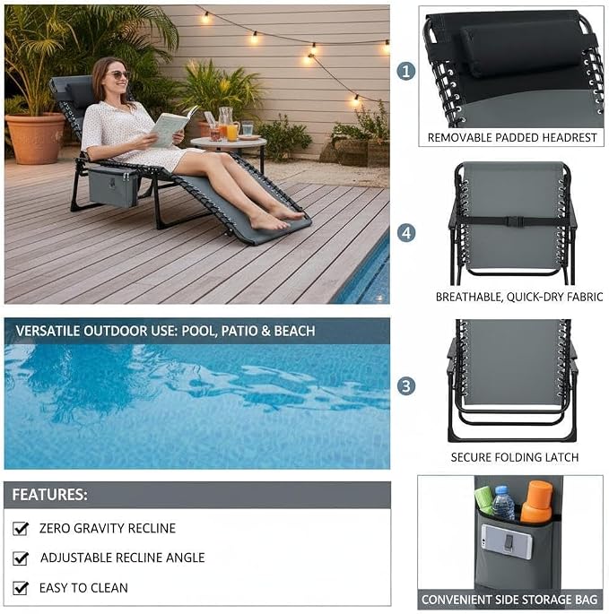 Outdoor Chaise Lounge Chair, Folding Tanning Chair - Image 7