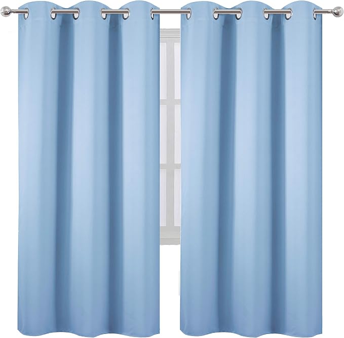 Sky Blue Thermal Blackout Curtains/42 x 72 Inch/Set of 2 Panels Room Darkening - Image 2