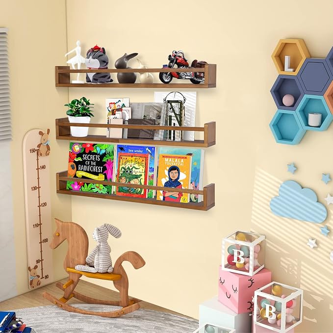 AZSKY Light Walnut Nursery Book Shelves 36 in Floating Wall Mounted Bookshelf - Image 2