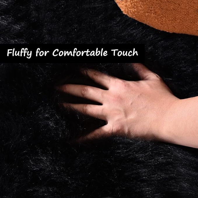 Goolela Black Round Area Rug 6ft Fluffy Fuzzy Circle Rug - Image 5