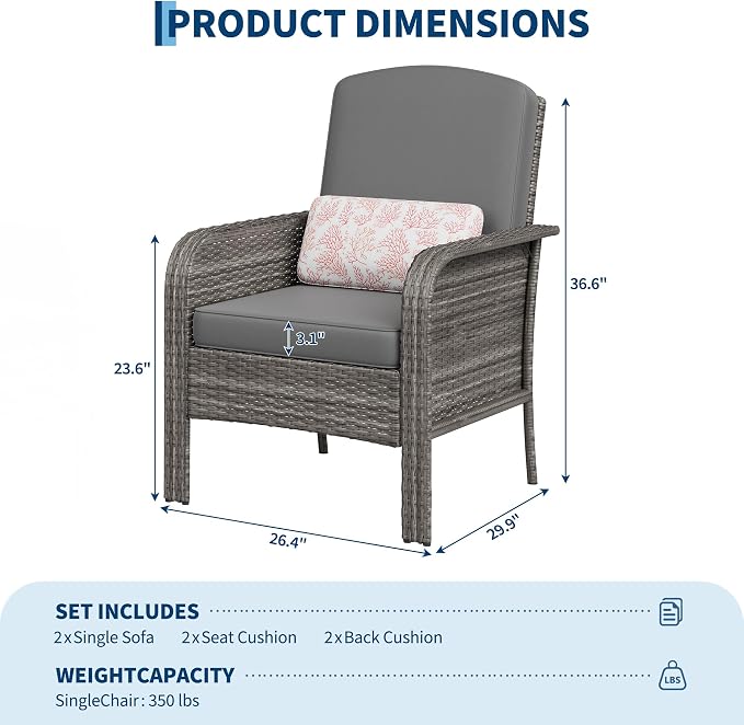 GAOMON 2-Piece Outdoor Patio Furniture Set, Rattan Lounge Chairs - Image 3