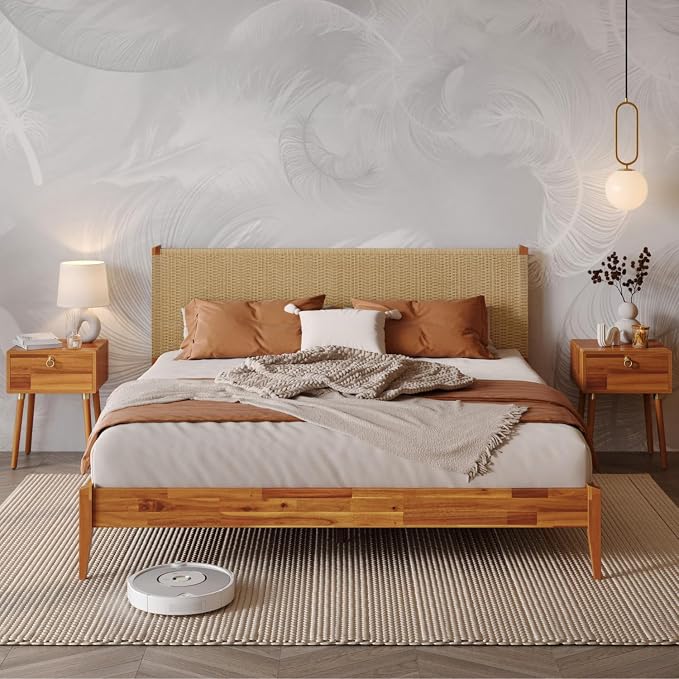 Bme Selina King Size Bed Frame, Handwoven Paper Cord Headboard, US Patent by Bme