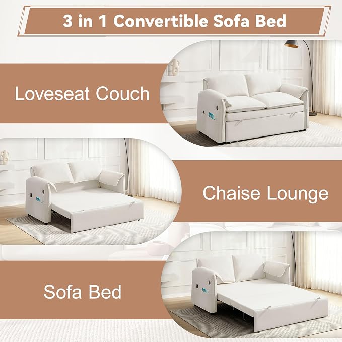 63" Velvet 3 in 1 Convertible Sleeper Sofa Bed, Pull Out Couch Bed Loveseat - Image 7