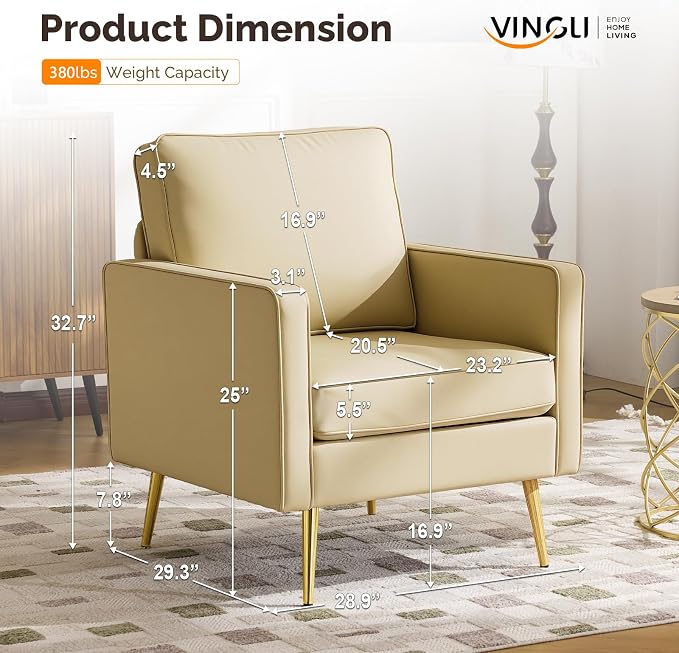 VINGLI Modern PU Leather Accent Chair, Single Sofa Chair - Image 2