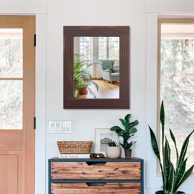 Mirrors for Wall Rustic Wooden Frame Rectangle Mirror Vintage Hanging Mirror - Image 3