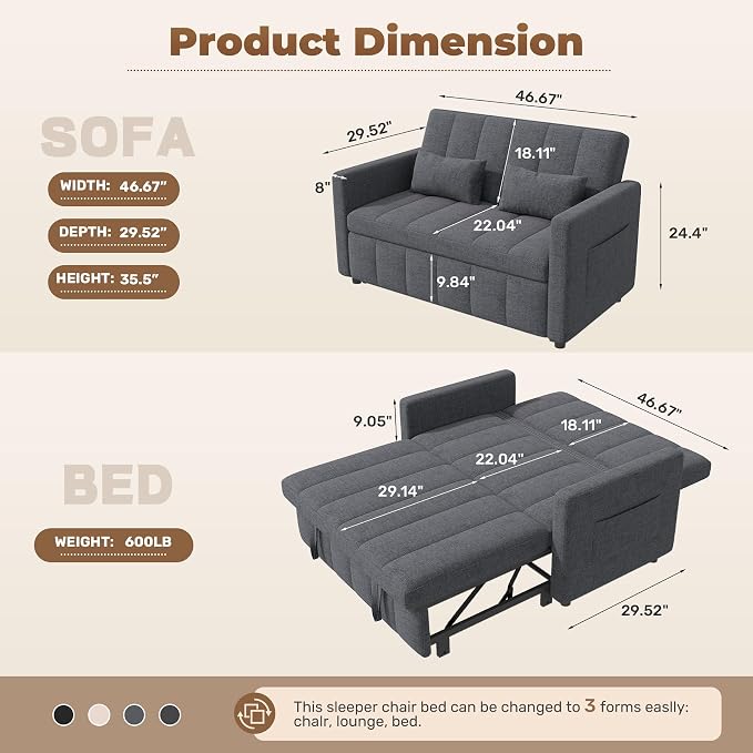Nebuaegis Sleeper Sofa Bed, 3-in-1 Convertible Pull Out Couch - Image 2