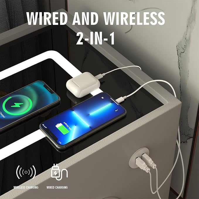 Smart Nightstand with Fingerprint Lock Drawer, Nightstand with Wireless Charging - Image 6