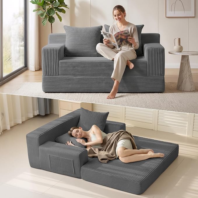 Erament Convertible Sofa Bed, Loveseat Folding Floor Futon Sleeper Sofa Couch - Image 4