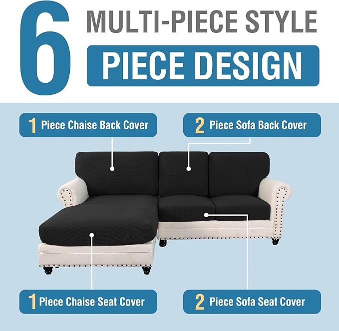 H.VERSAILTEX 2025 New Sectional Couch Covers 6 Pieces Stretch Sofa Covers - Image 3