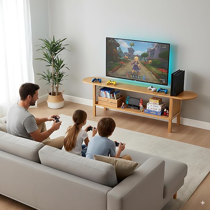 Tiita TV Stand with Storage for TVs up to 65'', Bamboo TV Console Entertainment - Image 7