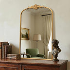 Besdomus Antique Arched Wall Mirror: 24"x36" French Large Arch Gleaming Gold - Image 4