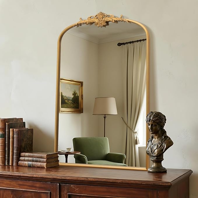 Besdomus Antique Arched Wall Mirror: 24"x36" French Large Arch Gleaming Gold - Image 4