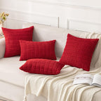 MIULEE Corduroy Decorative Throw Pillow Covers 16x16 Red Pack of 2 | Soft Boho - Image 4