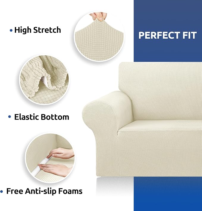 Stretch Loveseat Couch Cover, 2 Cushion Couch Slipcover, Elastic Bottom - Image 6