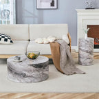 Round Coffee Table Set for 2, Modern Living Room Table Set, Faux Marble Wood - Image 3