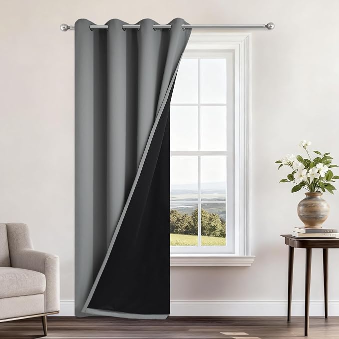Yakamok Grey 100% Blackout Patio Door Curtain Panels W70x L84, 1 Panel | Noise by Yakamok