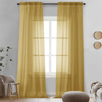 Gold Sheer Curtains 96 Inches Long 2 Panels by OVZME