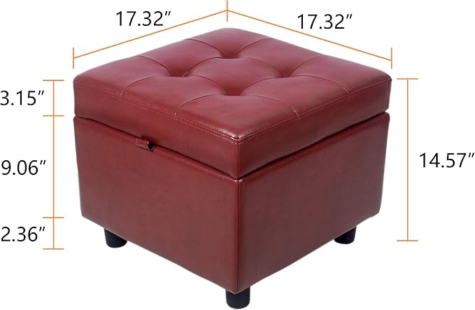 H&B Luxuries Tufted Leather Square Flip Top Storage Ottoman Cube Foot Rest - Image 3