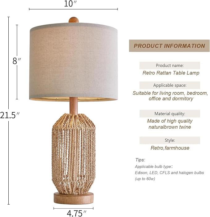 OYEARS 21" Boho Table Lamps Set of 2 - Image 3