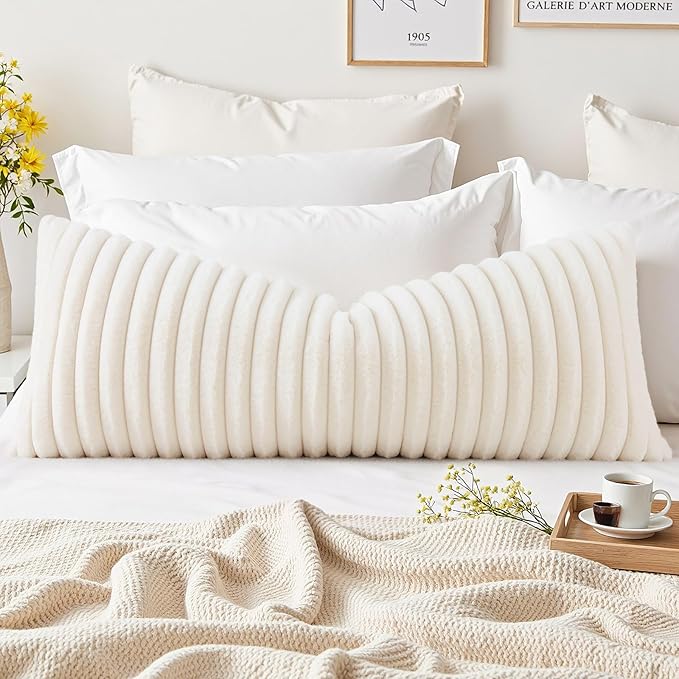 decorUhome Fall Faux Fur Throw Pillow Covers 14x36 Pack of 1 Cream White | by decorUhome
