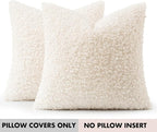 Faux Fur Throw Pillow Covers 20x20 Inch Set of 2 Boucle Neutral Decorative - Image 7