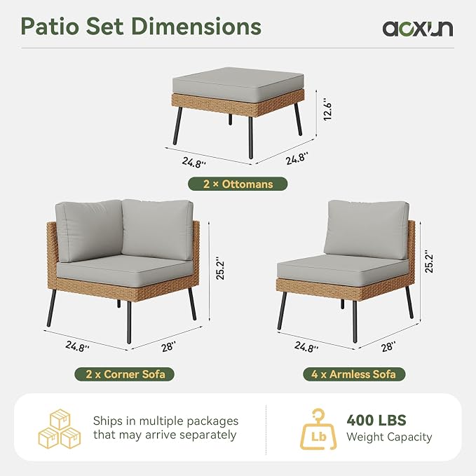 Aoxun 8 Piece Patio Furniture Set, 8 Seats Outdoor Sectional Sofas - Image 8