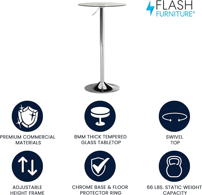 Flash Furniture Chad 23.5'' Round Glass Cocktail Table - Image 3