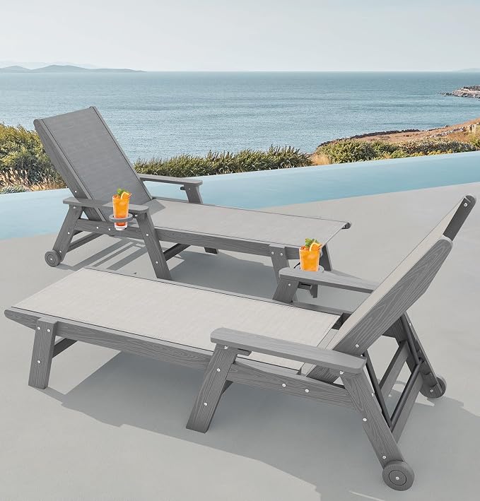 SERWALL Textilene Patio Chaise Lounge Chair, 5 Positions Adjustable Outdoor - Image 2