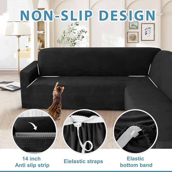 HDCAXKJ Corner Sectional Couch Covers Velvet Stretch L Shape Sofa Cover Soft - Image 4
