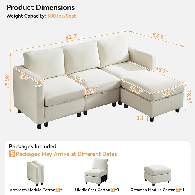 WUTUTUEE 83”L-Shaped Modular Sectional Sofa - Image 2