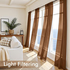MIULEE Dark Brown Sheer Curtains 90 Inches Long 4 Panels 42 x 90 Inches | Light - Image 4